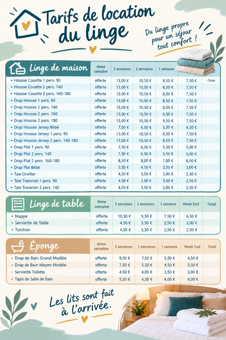 Tarifs de location du linge